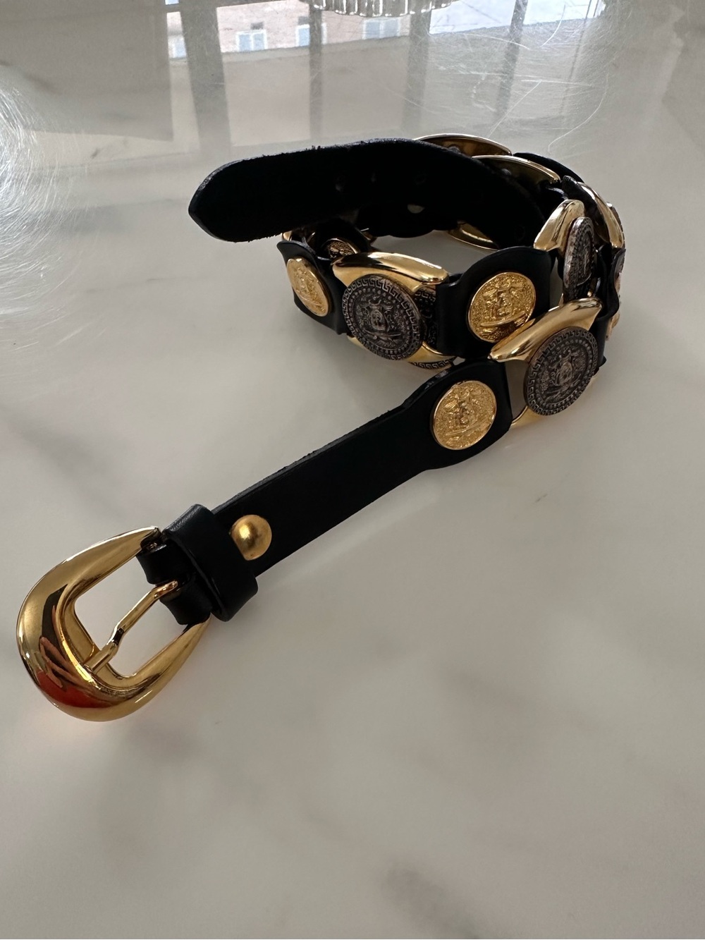 Vintage Estro Versa Gianni Versace Style Leather Belt Medusa Lion Gold Size Smal